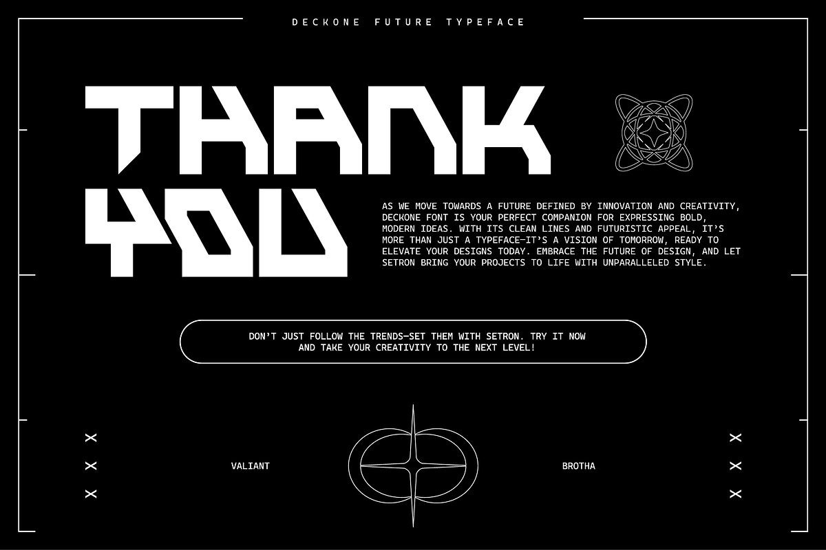 VB DeckOne - Futuristic Font, a Sans Serif Font by VALIANTBROTHA (Photo 9 of 9)