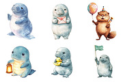Cute Baby Watercolor Manatees Clipar, an Illustration by CreationArt (Thumbnail 2 of 5)
