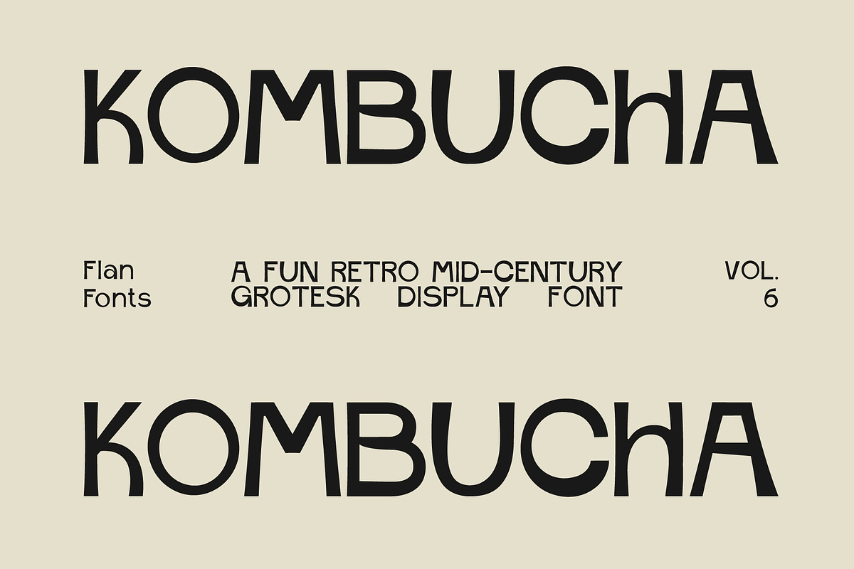 Kombucha | Mid-Century Display Font, a Sans Serif Font by Courtney Flannagan Design (Photo 1 of 6)