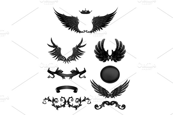 Black Angels Wings Vector Icon Set