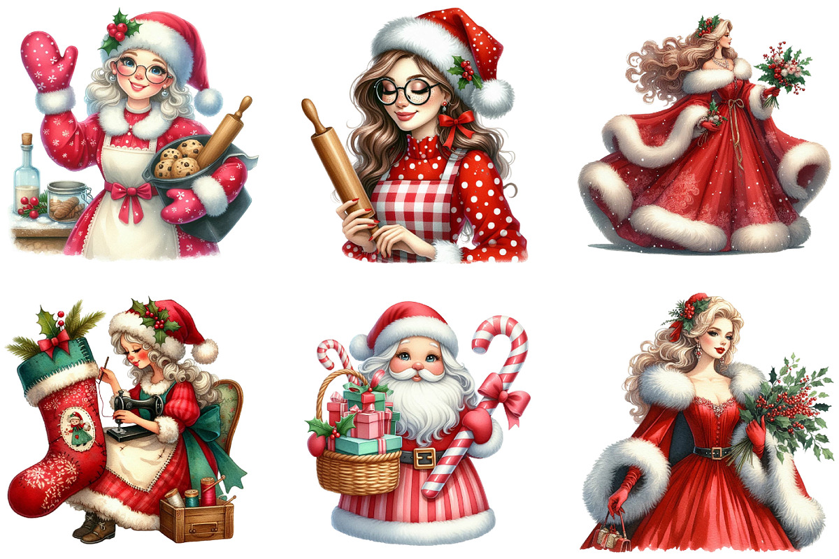Watercolor Christmas Mrs. Claus Bund, an Illustration by DreamArtGraphic (Photo 3 of 5)