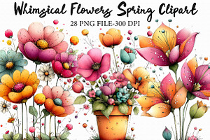 Whimsical Flowers Spring Clipart, an Illustration by Libby Wishes