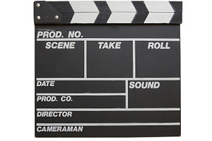 Black clapper board containing clapper, clapboard, and isolated, an Industrial Photo by Vapi
