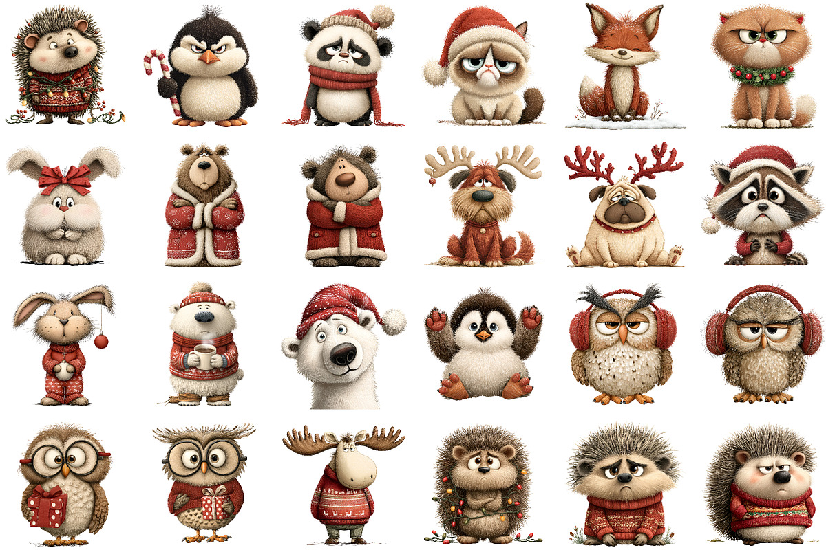 Whimsical Grumpy Animals Christmas P, an Illustration by Sublimation Artist (Photo 2 of 6)