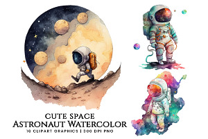 Watercolor Cute Space Astronaut