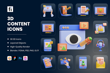 3D Content Icons, a 3D by Flat Icons