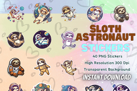 Adventurous Sloth Astronaut Stickers
