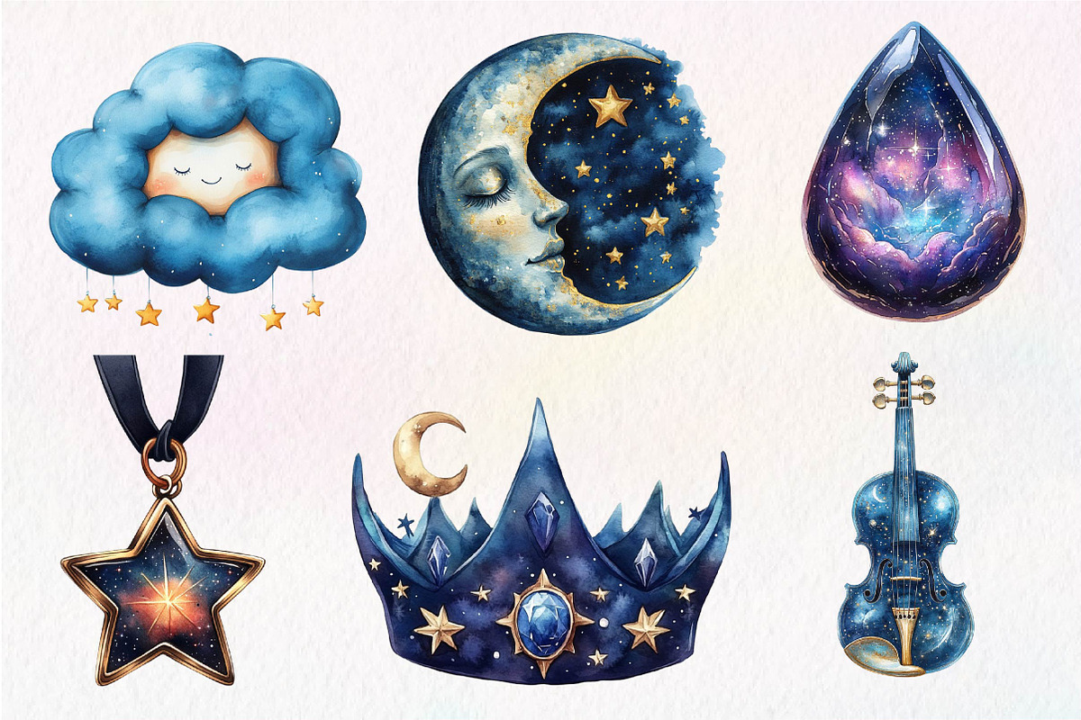Watercolor Midnight Reverie Clipart, an Illustration by Dream Creation (Photo 3 of 7)