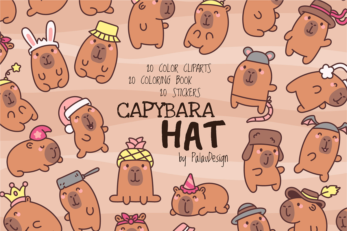 Capybara Hat Costume Clipart Set, an Animal Illustration by Palau (Photo 1 of 10)