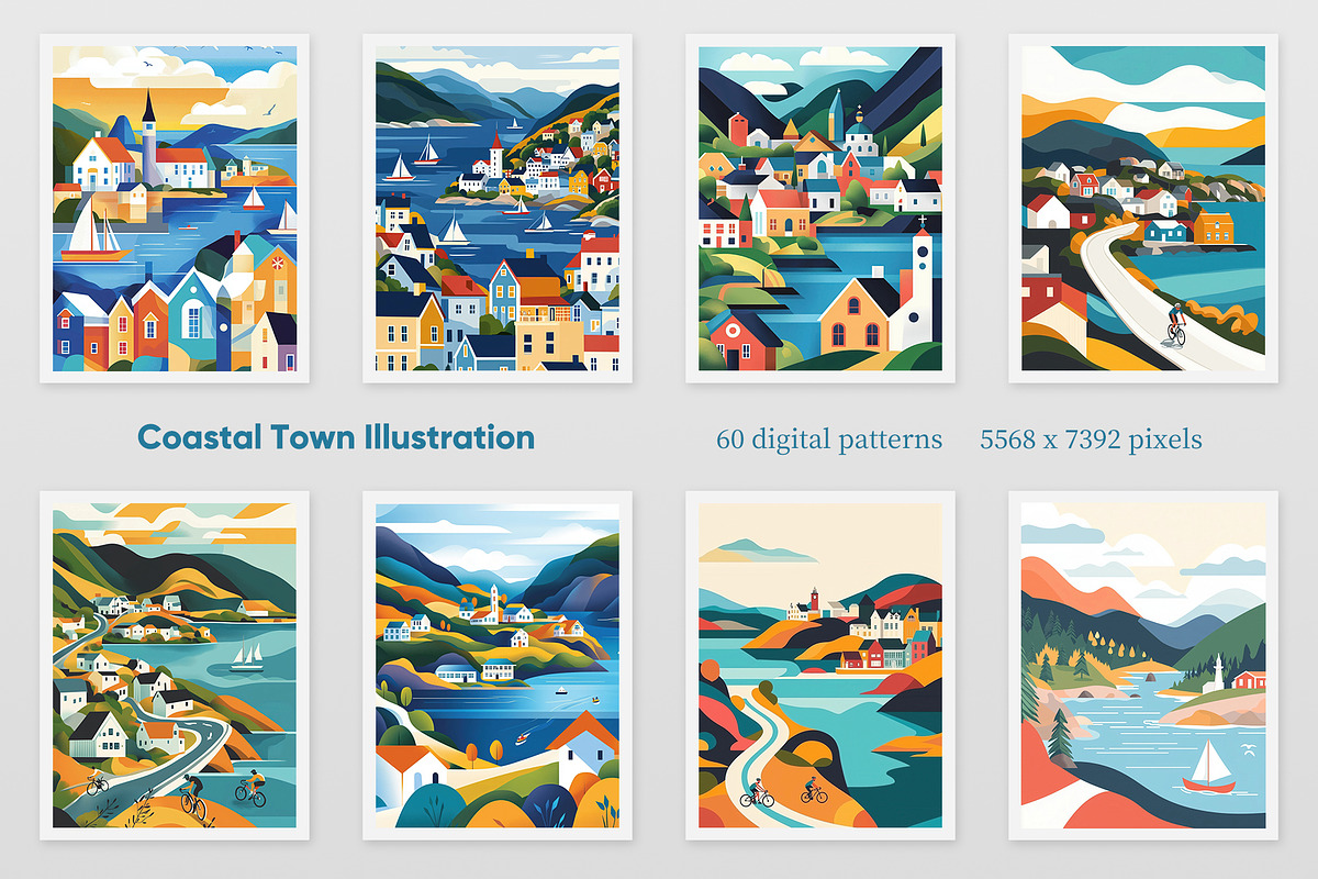 Coastal Town Illustration, a Decorative Illustration by Housui Patterns (Photo 2 of 9)