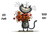 Whimsical Floral Cat Clipart, an Animal Illustration by GiraffeCreative (Thumbnail 17 of 20)