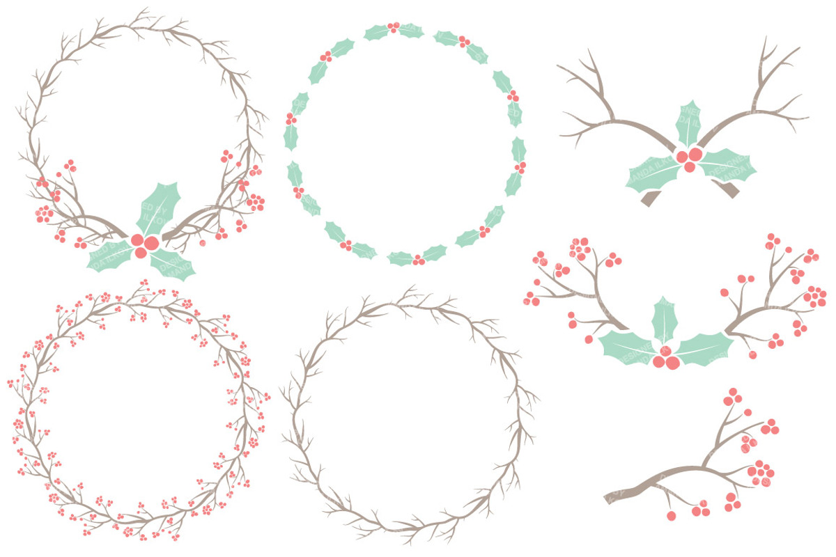 Mint & Coral Holly Christmas Vectors, an Illustration by Amanda Ilkov (Photo 3 of 5)
