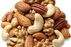 Pile of mixed nuts, cashews and waln, a Food & Drink Photo by Pixeness Studio