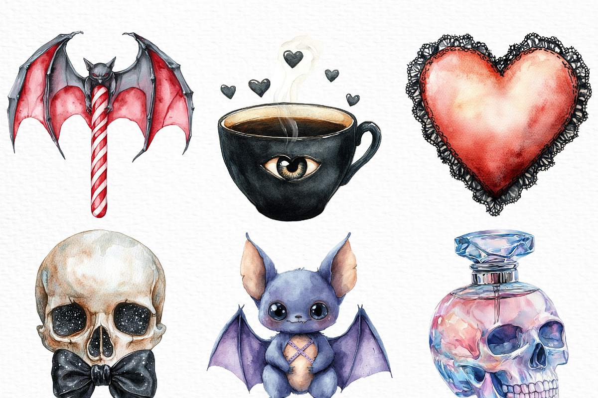 Watercolor Cartoon Goth Clipart, an Illustration by Craft Nest (Photo 3 of 6)
