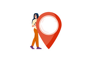 Young woman carrying huge location, an Object Illustration by pikepicture