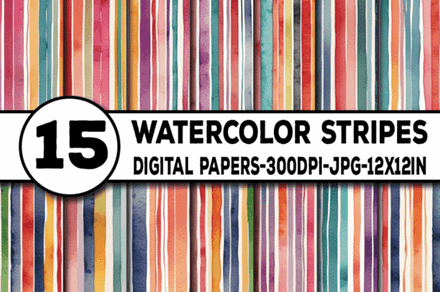 Watercolor Stripes Digital Papers, a Texture Graphic by Dizzy Art Studio