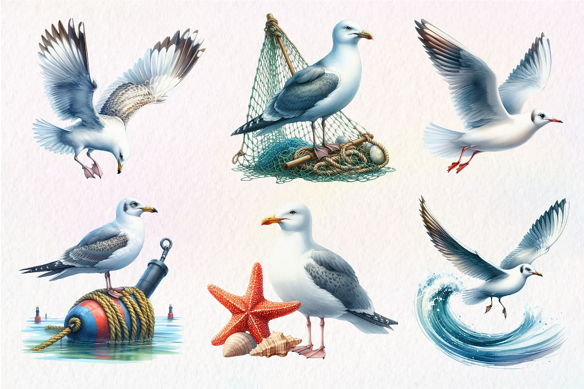 Watercolor Seagulls Clipart, an Illustration by Dream Creation (Photo 2 of 7)