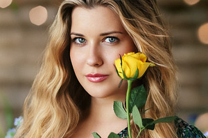 Beautiful young woman with long blonde hair holding a fresh yell, a Person Photo by Studio ANNA