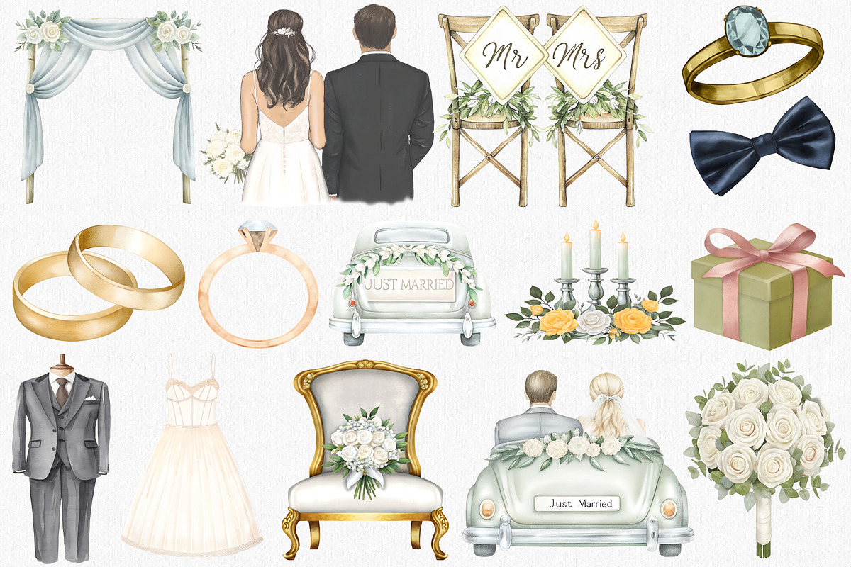 Watercolor Wedding Clipart Set, an Illustration by CropUp Creative (Photo 2 of 5)