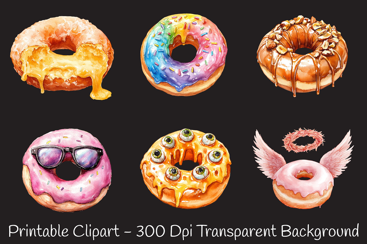 Donut Watercolor Cliparts, an Illustration by RobertsArt (Photo 7 of 7)