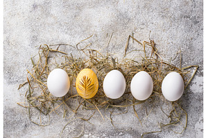 Easter chicken golden and white eggs, a Holiday Photo by Yulia Furman