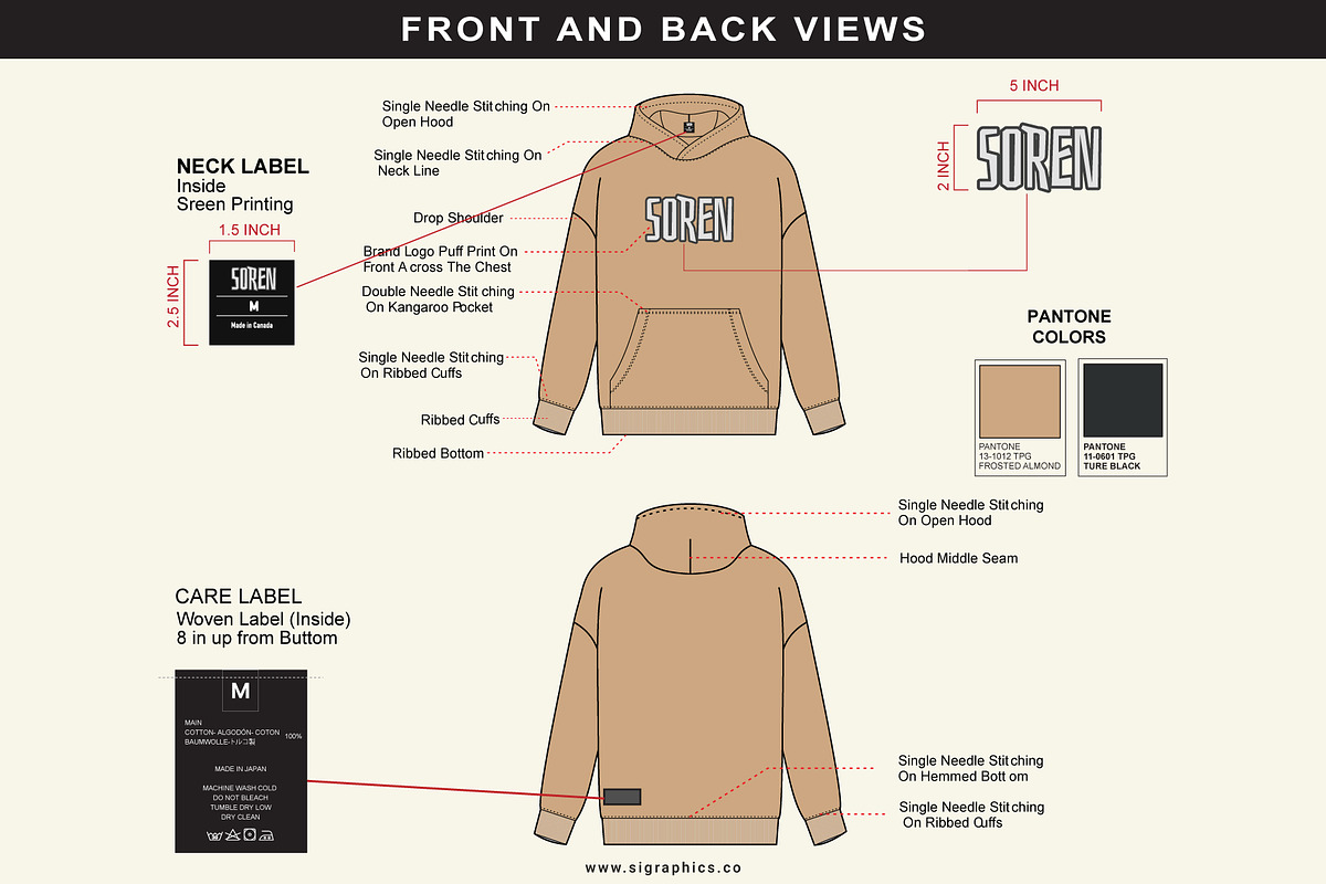 Oversized Hoodie Tech Pack Template, an Apparel Mockup by S.i. Graphics (Photo 3 of 4)