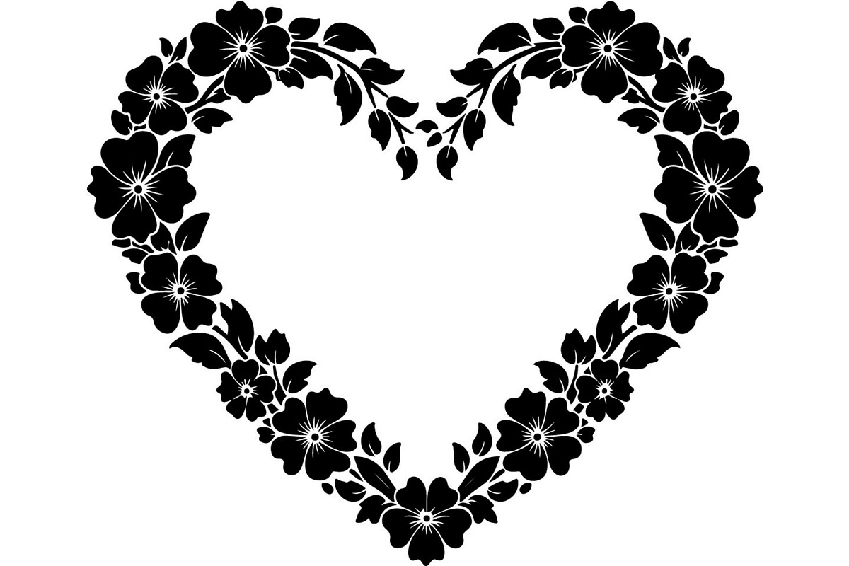 Floral HeartWreath Black Silhouet, a Person Illustration by Designer_Momina (Photo 4 of 20)
