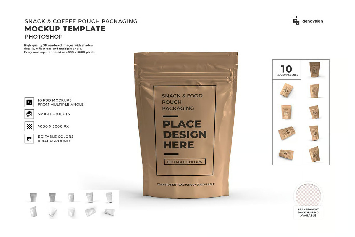Food Pouch Packaging Mockup Template, a Packaging Mockup by DesignRushMarket (Photo 1 of 11)