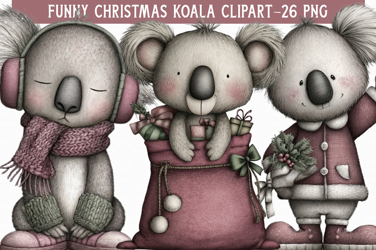 Funny Christmas Koala Clipart Bundle, an Illustration by Libby Wishes (Photo 1 of 6)