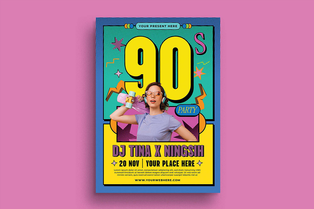 90s Party Flyer Template, a Flyer Template by megarez (Photo 1 of 3)