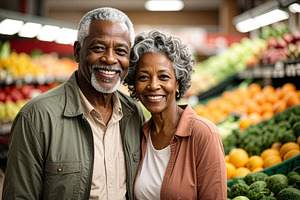 Smiling Senior Couple Shopping Fresh Produce, a Person Photo by Davizro's Market