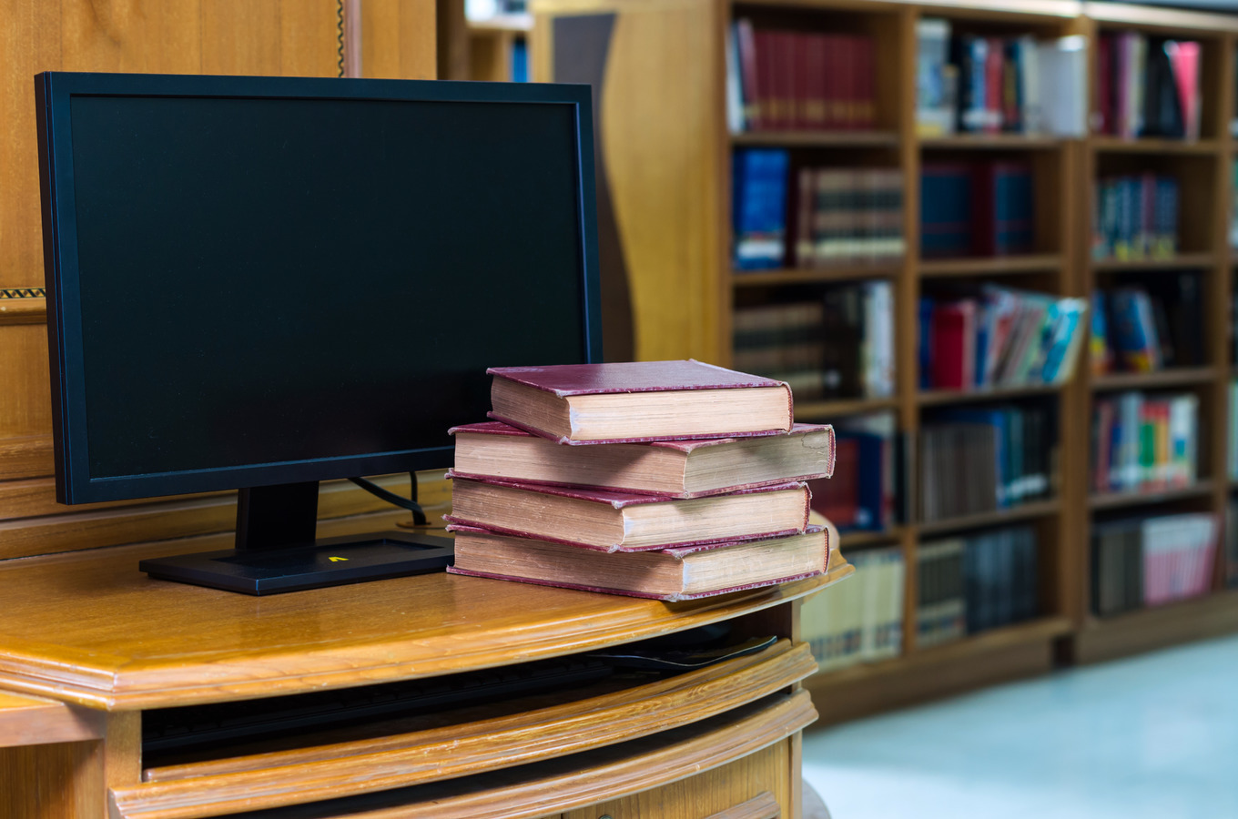 Computer monitor in library, a School & Education Photo by Tzido Gallery