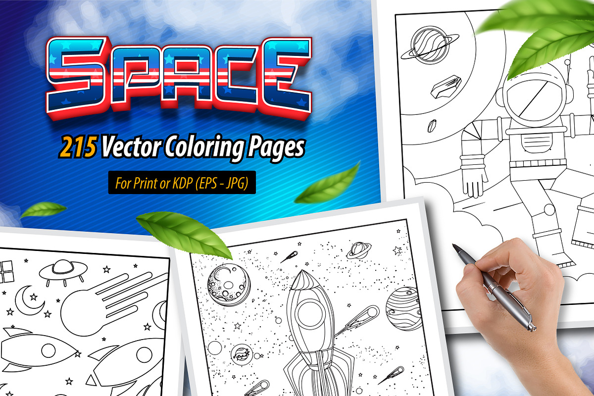 215 Vector Space Coloring Pages, an Illustration by Blue Digital Studio (Photo 1 of 5)