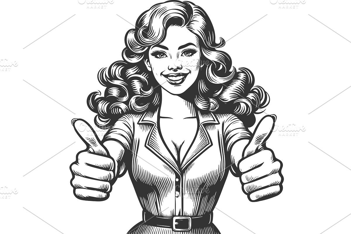 Woman Giving Thumbs Up vector, a Person Illustration by AlexArt