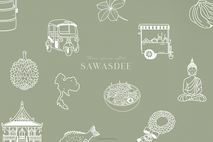 Sawasdee Thailand Line art Doodle, a Food Illustration by Blumensdiary