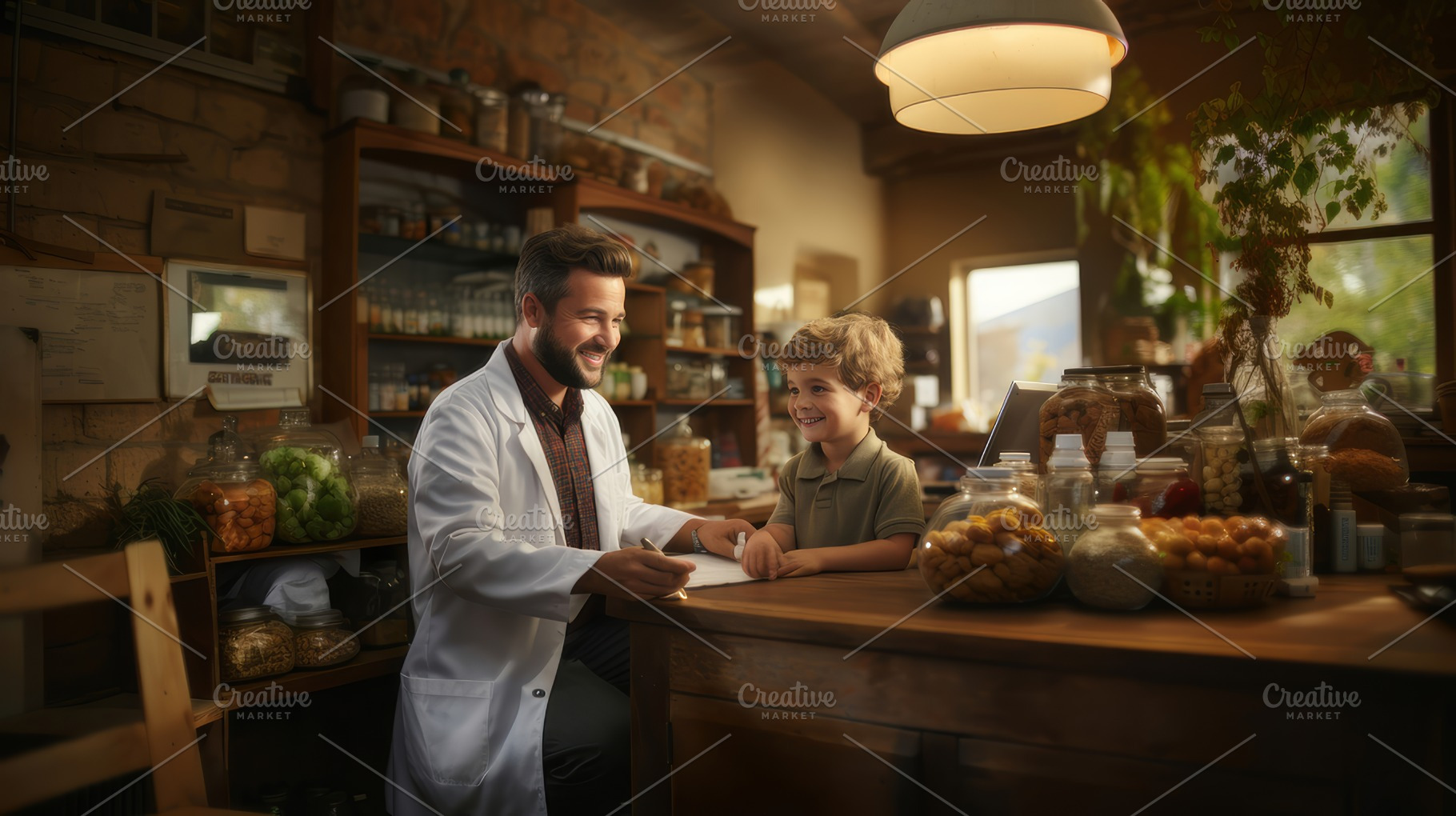 Doctor Consulting with Smiling Boy in a Cozy Office Setting, a Photo by AS photostudio