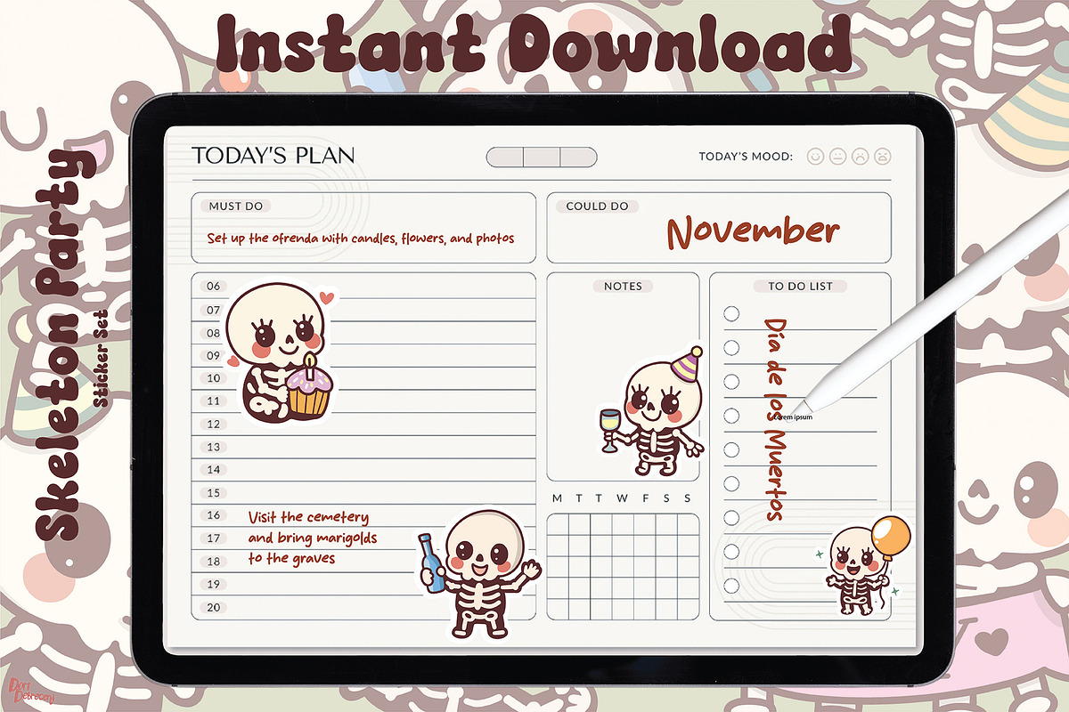 Cute Skeleton Party Sticker Set, a Graphic by Dori Debreceni draws (Photo 4 of 4)