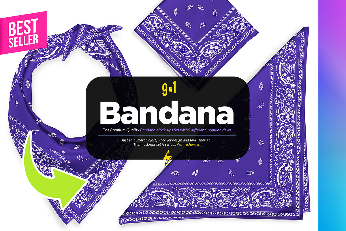Bandana 9xMock-up, a Mockup by Mocca Mockups Store (Photo 1 of 5)