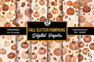 Fall Glitter Pumpkins Digital Paper