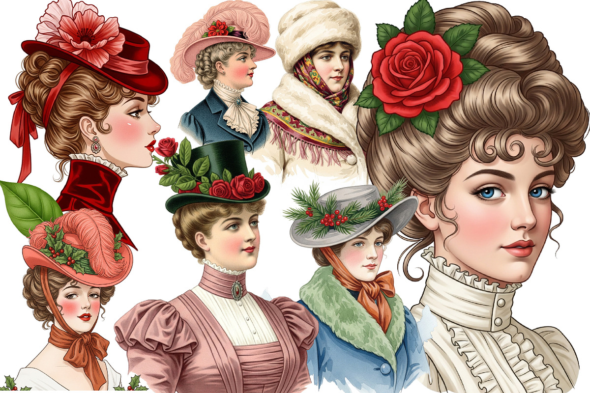 Victorian Christmas Ladies Clipart, an Illustration by DreamArtGraphic (Photo 2 of 5)