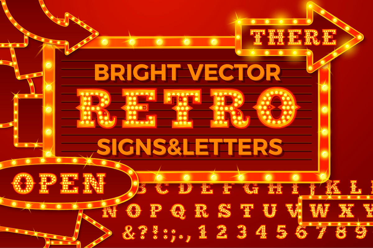 Vector Retro style light letters, a Decorative Illustration by Tashal (Photo 1 of 15)