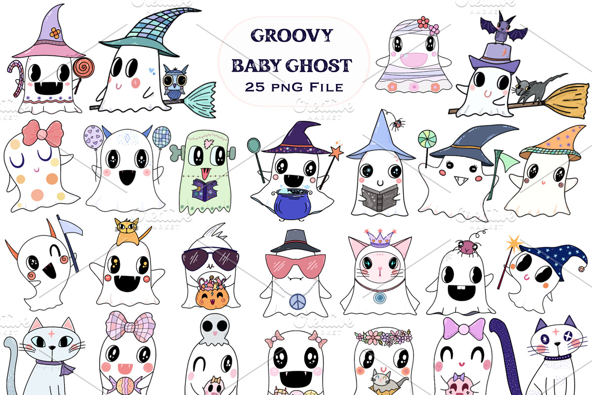 Retro Groovy Baby Ghost, a Seasonal Illustration by Sense Library (Photo 2 of 9)