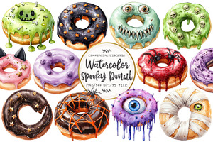 Spooky Halloween Donut Clipart, an Illustration by OK Design
