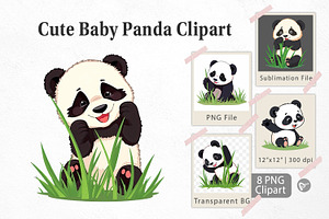 Cute Baby Panda Clipart, a Graphic by Artnoy