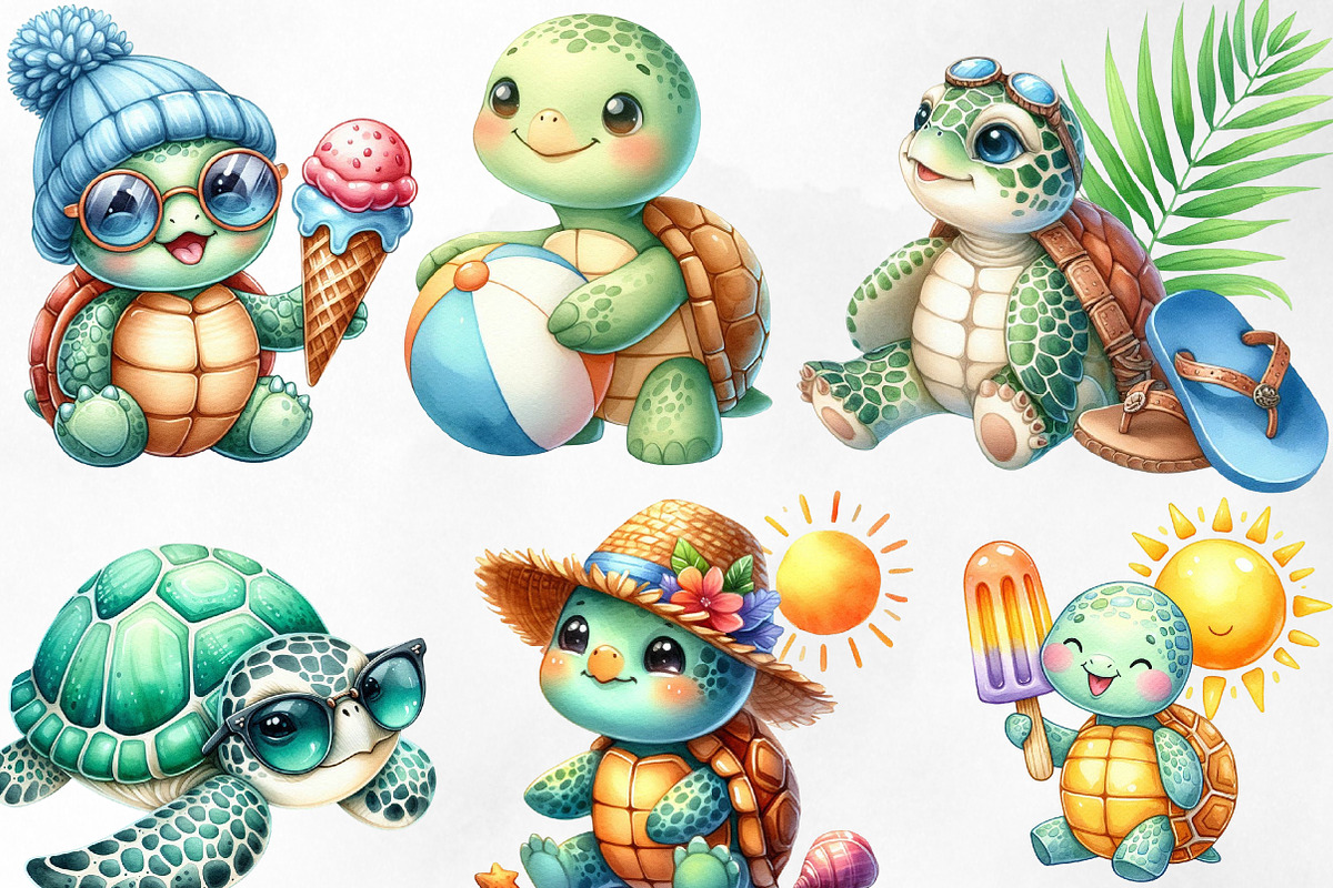 Summer Turtle Sticker Clipart, an Illustration by Designking (Photo 2 of 4)