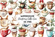 Watercolor Christmas Coffee Core PNG, a Work Illustration by CraftArtStudio (Thumbnail 1 of 6)