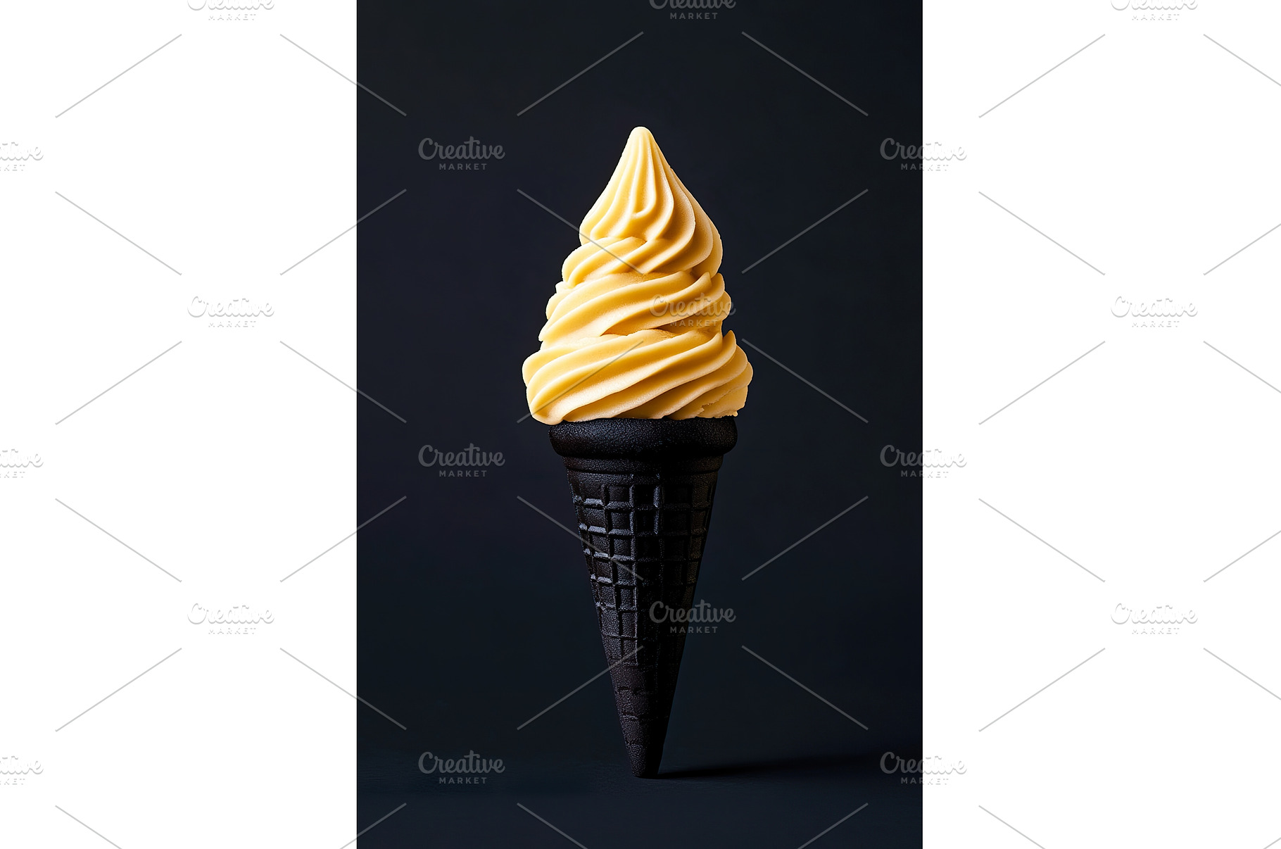 Yellow soft serve ice cream on black, a Food & Drink Photo by Lermont51