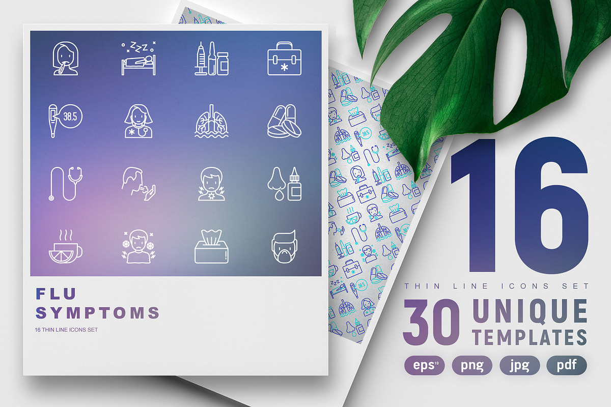 Flu Symptoms Icons Set 30 Templates, an Outline Icon by Alex Blogoodf (Photo 1 of 10)