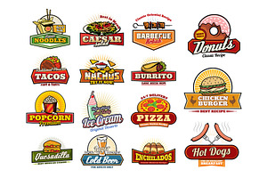 Mexican, Asian Fast Food Snack Icons