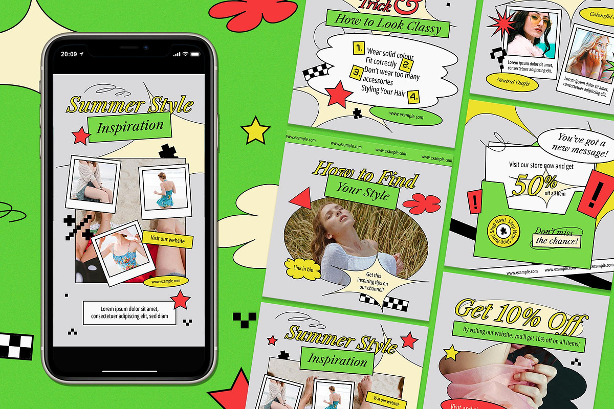 Green Fashion Instagram Set, a Social Media Template by Aiyari Graphic (Photo 1 of 5)